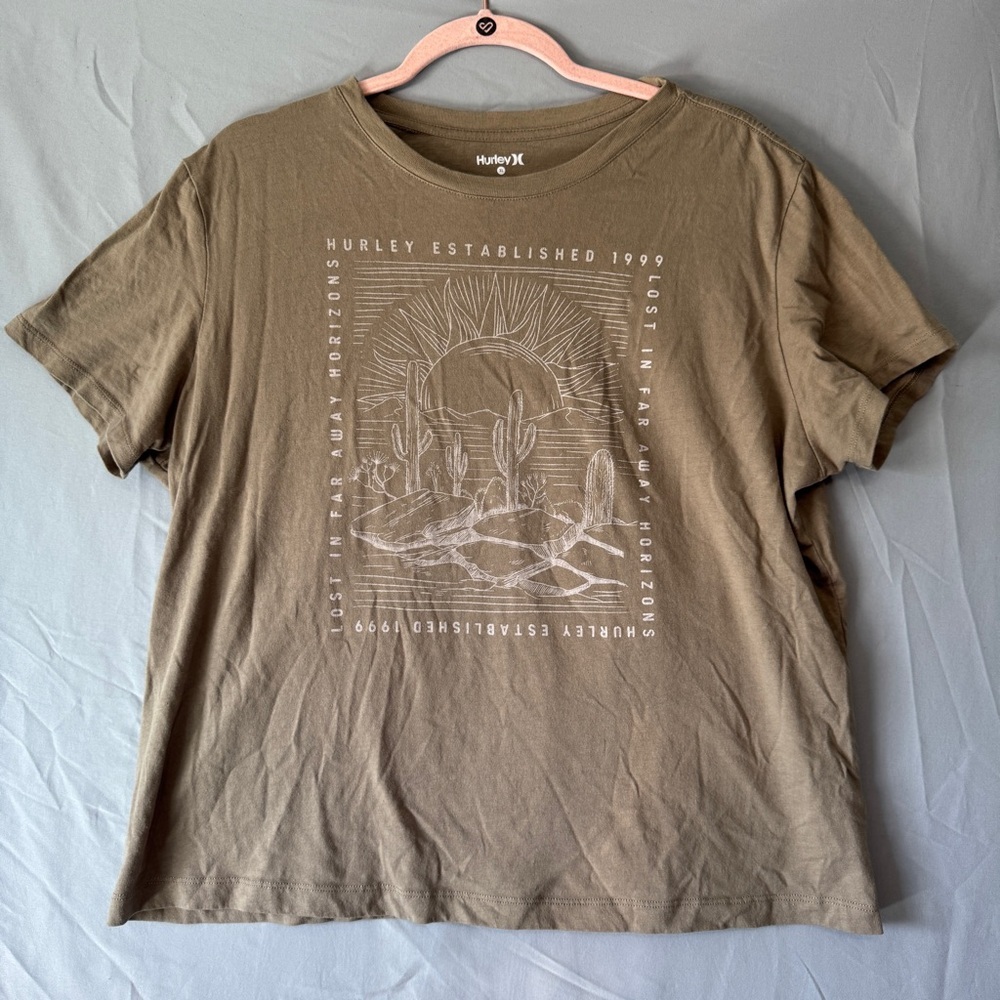 Hurley Womens Cactus Tee Size XL Boxy Cotton Tan Lounge Skater Punk Granola